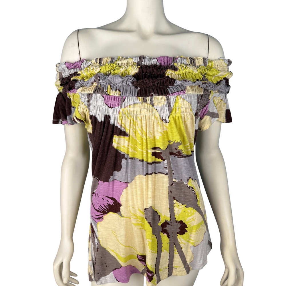 One September Top Size Medium Smocked Floral Off Shoulder Top Blouse Multicolor